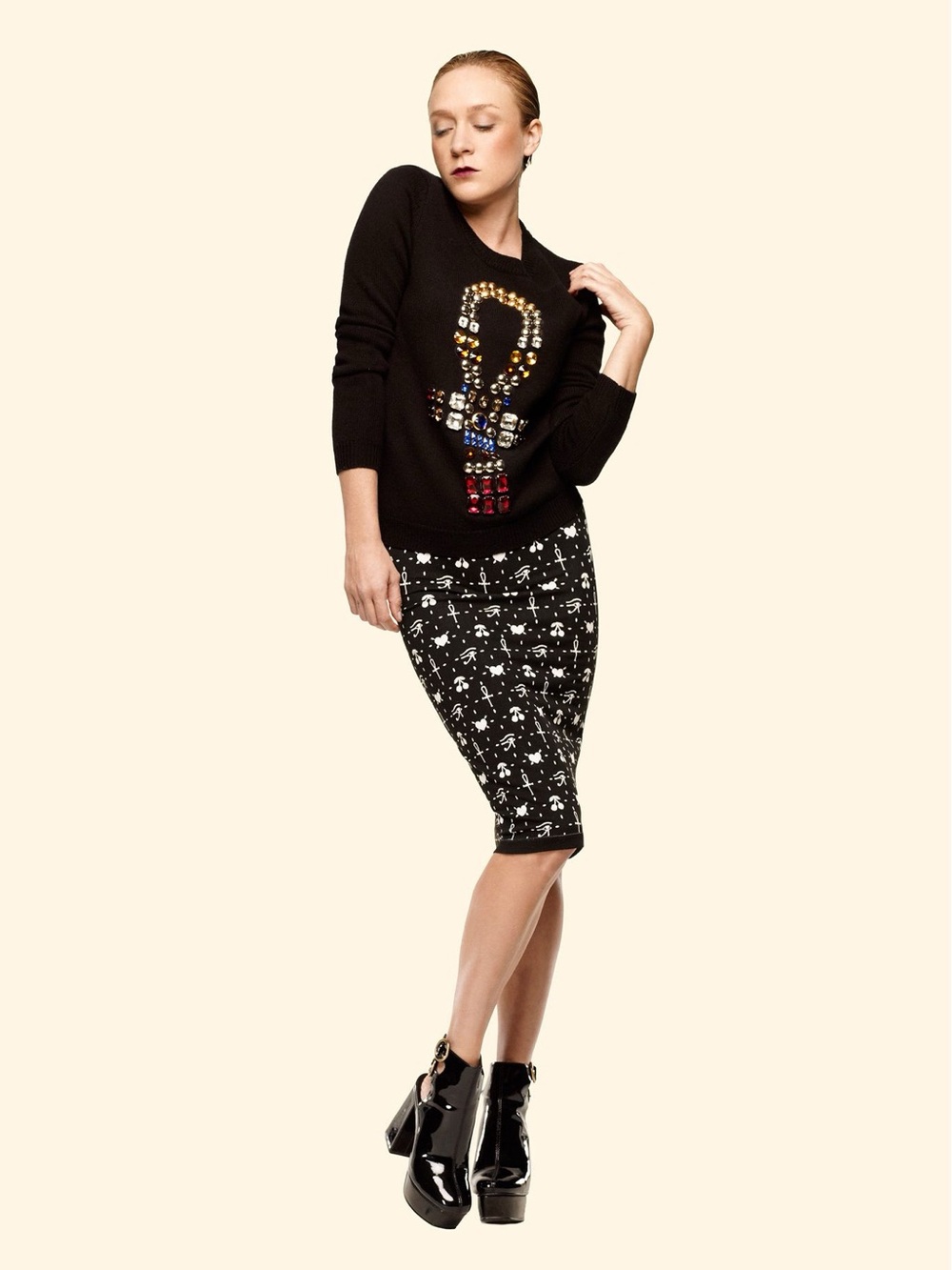 Chloë Sevigny x Opening Ceremony Merino Wool Embellished Crystal Sweater S